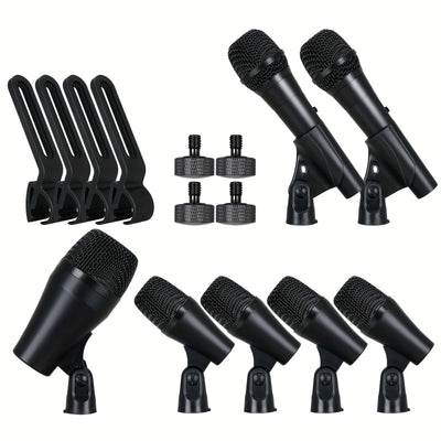 Kit de Micrófono para Instrumentos de 7 Piezas con Cable para Batería: Micrófono Dinámico para Caña, Bajo, Tom, Platillo y Placa de Tambor para Uso en Baterías, Bandas Vocales, DJ, Escenario y Grabación Instrumental en Vivo