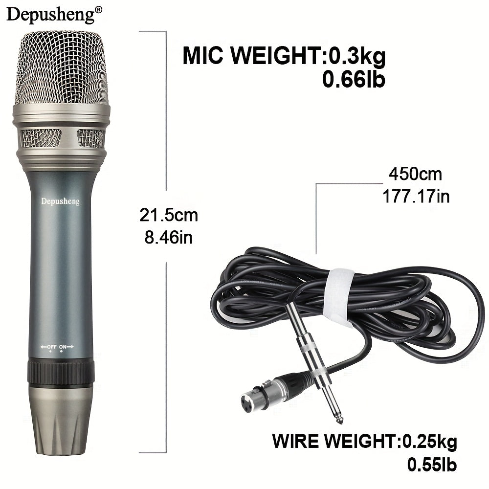 Microfono Voz Dinámico Depusheng C90, Profesional de Mano Unidireccional con Bobina Móvil y Función Silenciosa, Conector de 6.35mm, Azul, para Karaoke, Juegos, Transmisión en Vivo, Grabación y Videollamadas, Diseño Elegante del Micrófono | Construcción R