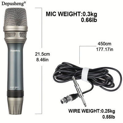Microfono Voz Dinámico Depusheng C90, Profesional de Mano Unidireccional con Bobina Móvil y Función Silenciosa, Conector de 6.35mm, Azul, para Karaoke, Juegos, Transmisión en Vivo, Grabación y Videollamadas, Diseño Elegante del Micrófono | Construcción R