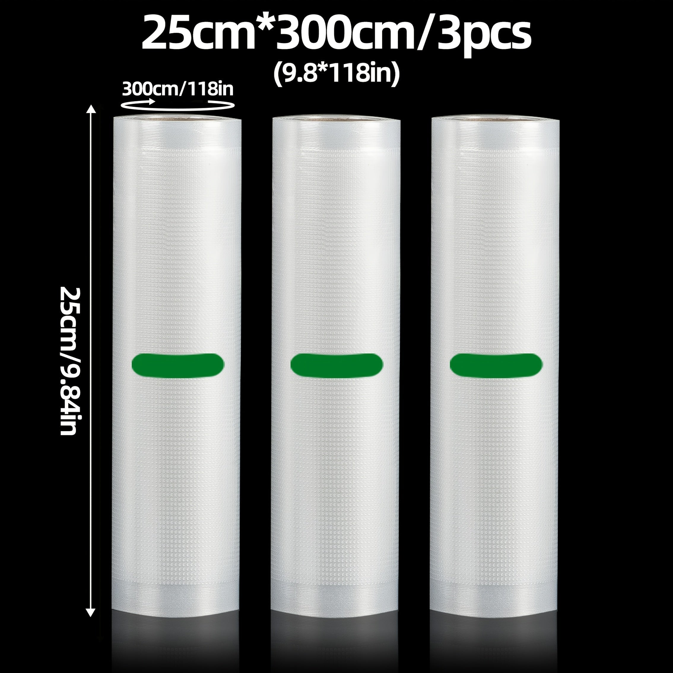 Paquete de 3 Bolsas Selladoras AGASHE - Rollos de 3m, Múltiples Tamaños (11.18” y 7.09” de Ancho), Cortables para Almacenamiento de Alimentos, Sous Vide, Preparación de Comidas - Rollos Texturizados Premium Compatibles con Todas las Selladoras, Conservac