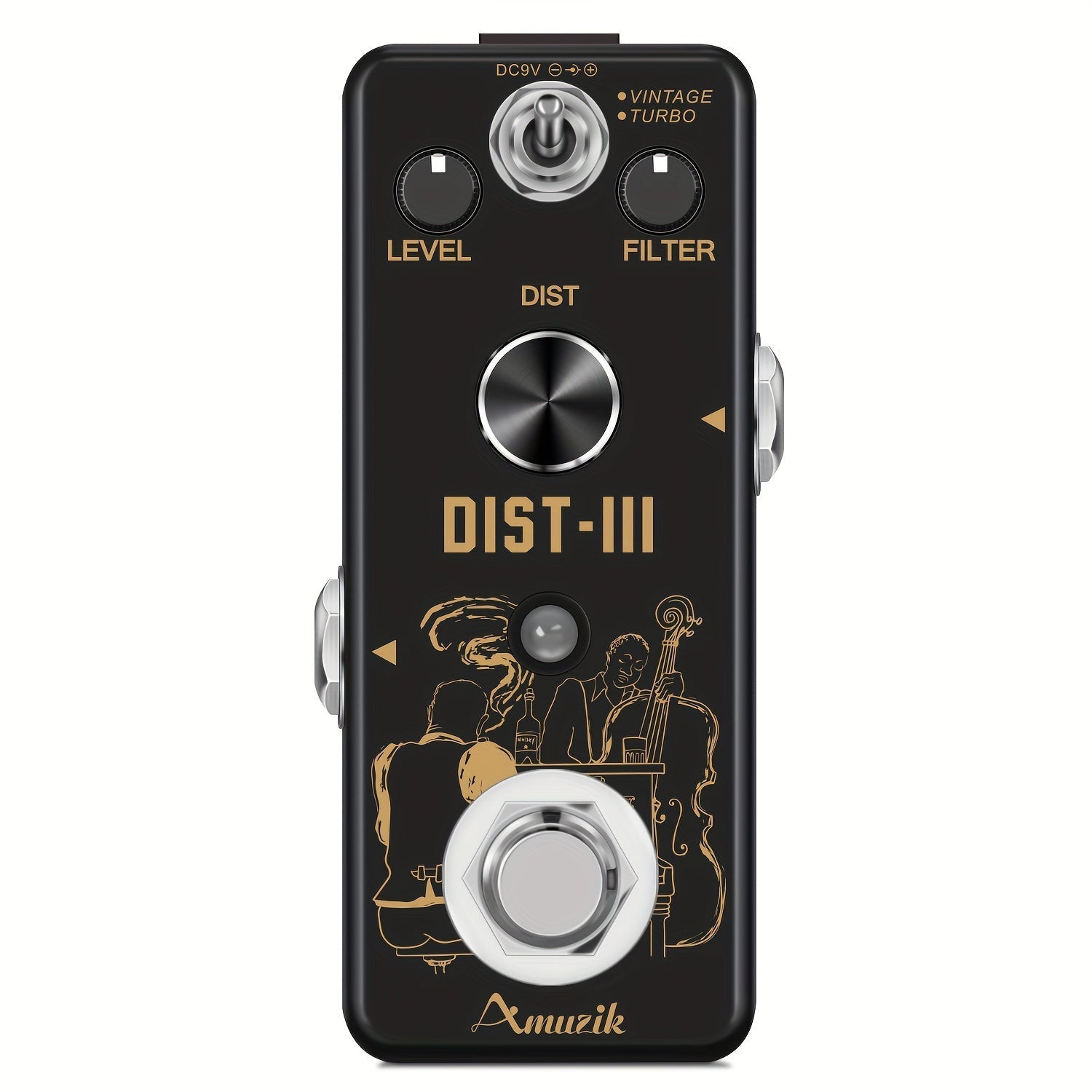 Amuzik Pedal de Distorsión Vintage para Guitarra - Sonido Analógico Heavy Duty Rock con True Bypass, Chip LM308, Mini Pedal para Guitarras Eléctricas, Compatible con Amplificadores y Procesadores FX, Estudios en Casa - , Efectos para Guitarra, Componente
