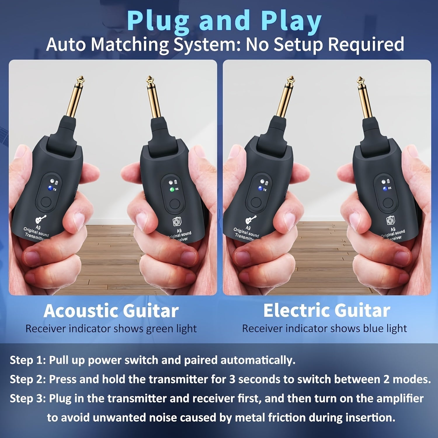 2pcs/1pc Sistema sin varillas de Guitarra 2.4GHz - Plug & Play con Sincronización Automática, Transmisor y Receptor XLR Recargable con Sincronización en 3 Segundos, 0.3W para Guitarras, Bajos, Instrumentos de Viento, Karaoke Doméstico, Equipo Musical, Di