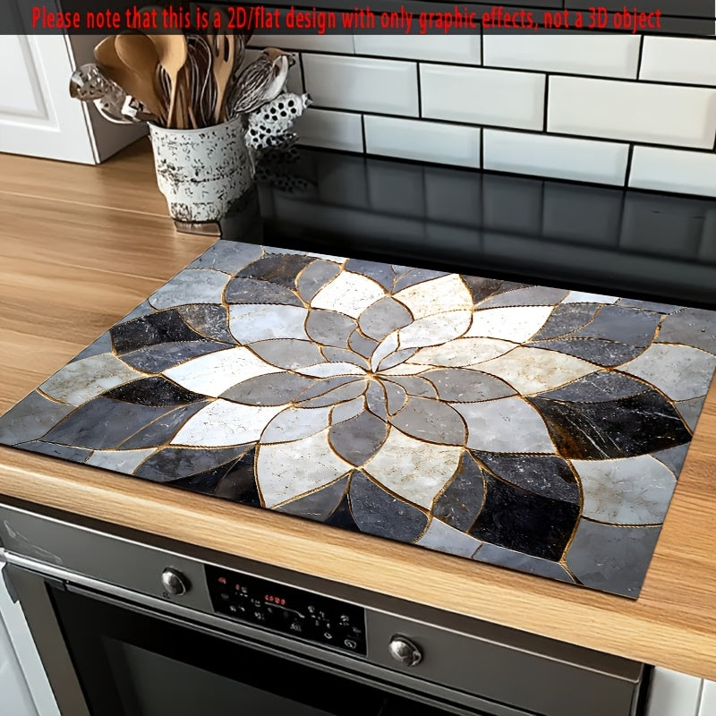 1 pieza de alfombrilla de estufa elegante con diseño de mármol, resistente al deslizamiento, cubierta protectora de poliéster para hornillas y escritorios, accesorio de cocina de alta calidad, diseño negro y blanco, resistente al calor, antideslizante, d