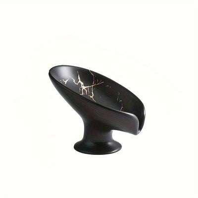 1pc Elegante Jabonera de Cerámica con Patrón de Mármol y Función de Auto-Drenaje - Forma de Hoja, Fácil de Limpiar, Mantiene el Jabón Seco y Elegante para la Decoración del Baño