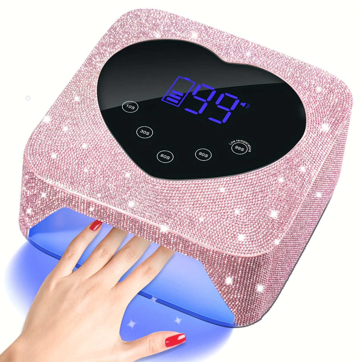 Secador de Uñas Portátil sin varillas con 30 Luces LED, Lámpara de Manicura Recargable con Piedras Brillantes Doradas, Batería Integrada de 2500mAh, Sensor Infrarrojo Inteligente, 5 Modos Temporizadores, Herramienta Profesional de Salón