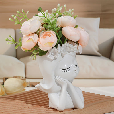 Florero de resina elegante clásico con diseño geométrico, jarrón pedestal de temática global para decoración del hogar
