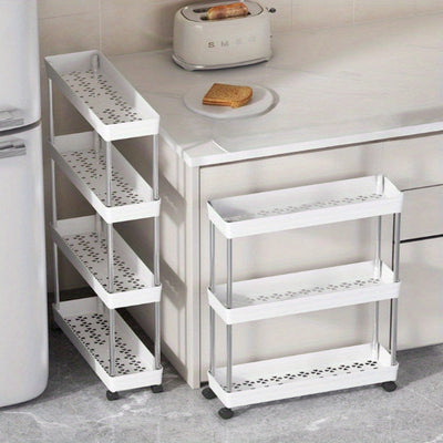 Carrito de Almacenamiento Móvil Multifuncional de 3 capas/4 capas: Diseño de Drenaje Hueco, Solución de almacenamiento ultrafino adecuada para cocina, baño, lavandería, estante angosto y combinación de estantería rodante, crea un organizador eficiente de