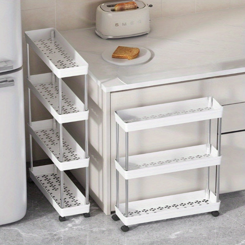 Carrito de Almacenamiento Móvil Multifuncional de 3 capas/4 capas: Diseño de Drenaje Hueco, Solución de almacenamiento ultrafino adecuada para cocina, baño, lavandería, estante angosto y combinación de estantería rodante, crea un organizador eficiente de