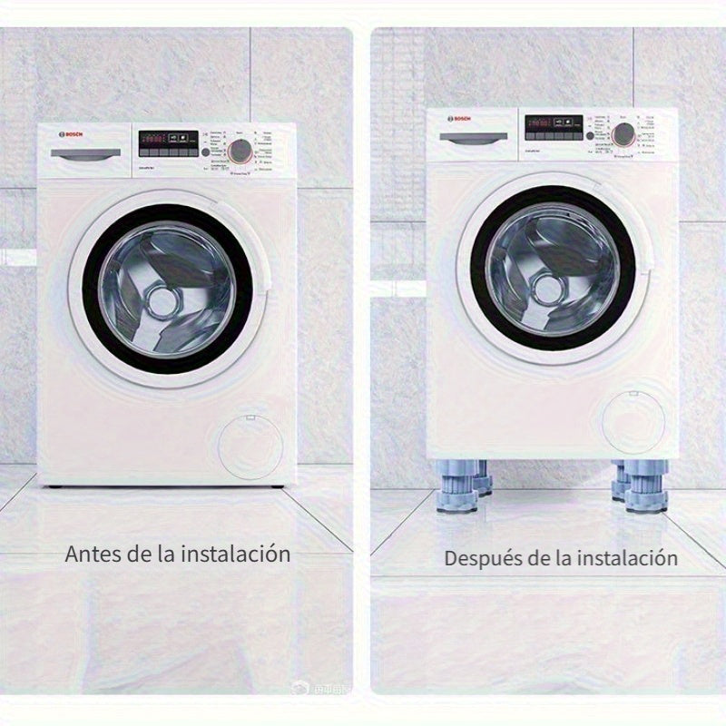 4 piezas - Almohadillas antideslizantes ajustables con patas niveladoras - Amortiguadores de choque EVA resistentes, almohadillas antideslizantes y estabilizadores para lavadoras, refrigeradores, secadoras, electrodomésticos y muebles