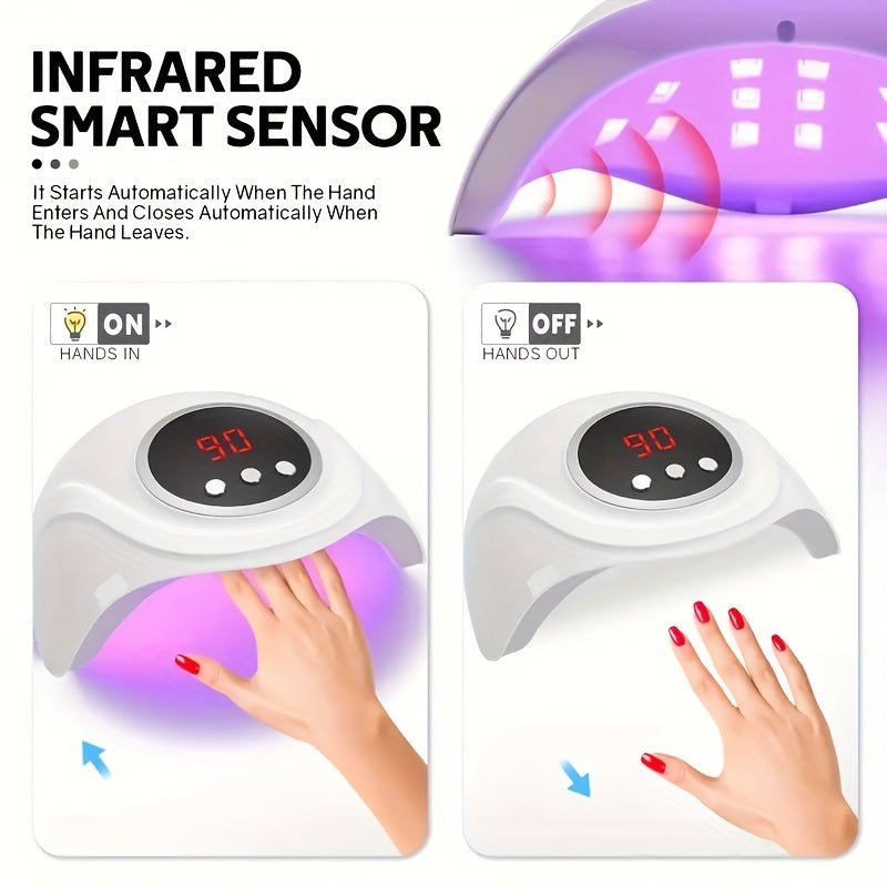 Secador de uñas LED profesional con sensor de movimiento y temporizador de infrarrojos automático - 24 LED de luz dual, lámpara de curado rápido alimentada por USB, adecuada para manos/pies, 3 modos de temporización (30s/60s/90s), pantalla LCD, diseño de