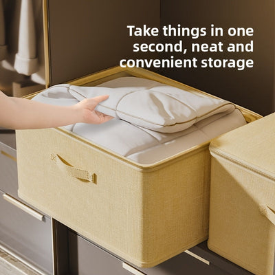 1 caja de almacenamiento de tela grande con asas - Organizador rectangular beige para ropa, juguetes y organización del hogar, estilo cajón con tapa segura, perfecto para dormitorio o sala de estar, organizadores de armarios y almacenamiento