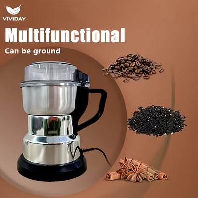Molinillo de Café Eléctrico de Acero Inoxidable VIVIDAY con Mango - Máquina de Moler Multifuncional para Especias, Granos y Condimentos, Protección contra Sobrecalentamiento, Operación de Un Toque, Enchufe Estadounidense, Molinillo de Alta Potencia de 12