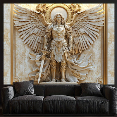 1pieza Estilo Glam Estatua de San Miguel Arcángel Telón de Tela, Ornamento de Poliéster Colgado para Salón y Decoración de Habitación, Ajuste General, No Requiere Electricidad ni Plumas