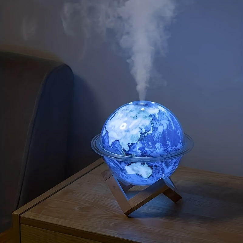 Humidificador USB Creativo de Navidad Tierra Azul con Luz Colorida Máquina de Aromaterapia para Dormitorio Bola de Luz Nocturna LED Adorno de Escritorio Lámpara Silenciosa de Ambiente 330ml, Sin Batería Incluida, Alimentado por USB