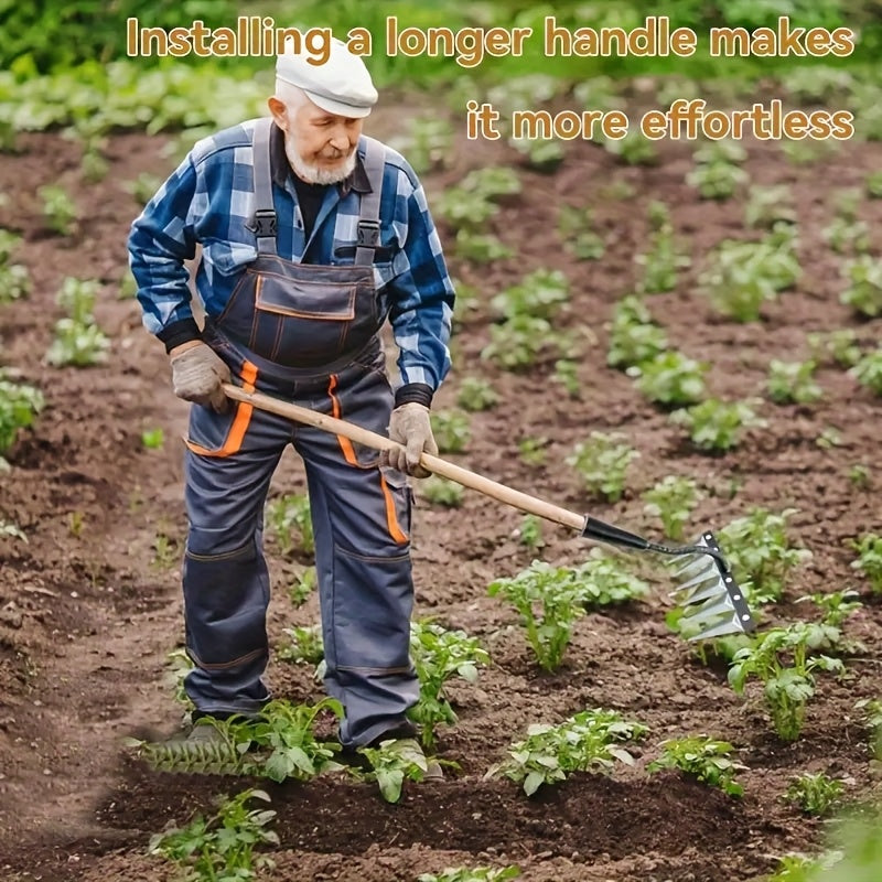 1 pieza de rastrillo agrícola versátil con cuchillas afiladas - Acero de manganeso duradero, fácil de cortar a través del suelo para eliminar malezas, eliminar escombros, nivelar el suelo, suelar el suelo - Ideal para herramienta de limpieza de jardín, c