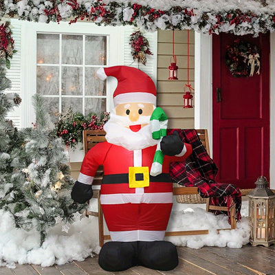 Santa Claus inflable de 121.92 cm con bastón de caramelo, decoración navideña autosoportada, enchufe incluido, para decoración de jardín en fiestas