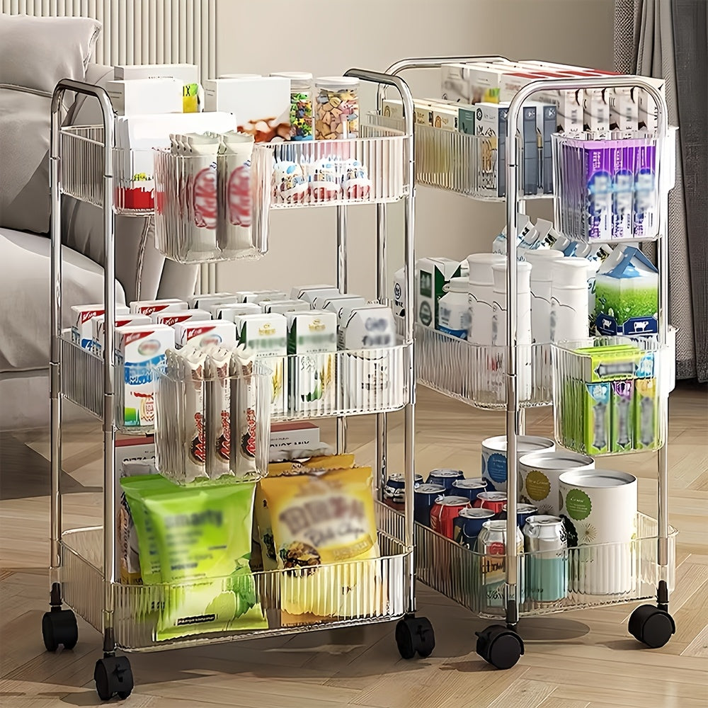 1 carrito de almacenamiento de plástico transparente con 3 niveles - Organizador multi-funcional para cocina, baño, oficina, estante de almacenamiento móvil para cosméticos, productos de belleza y más, organización de oficina | Carrito de almacenamiento