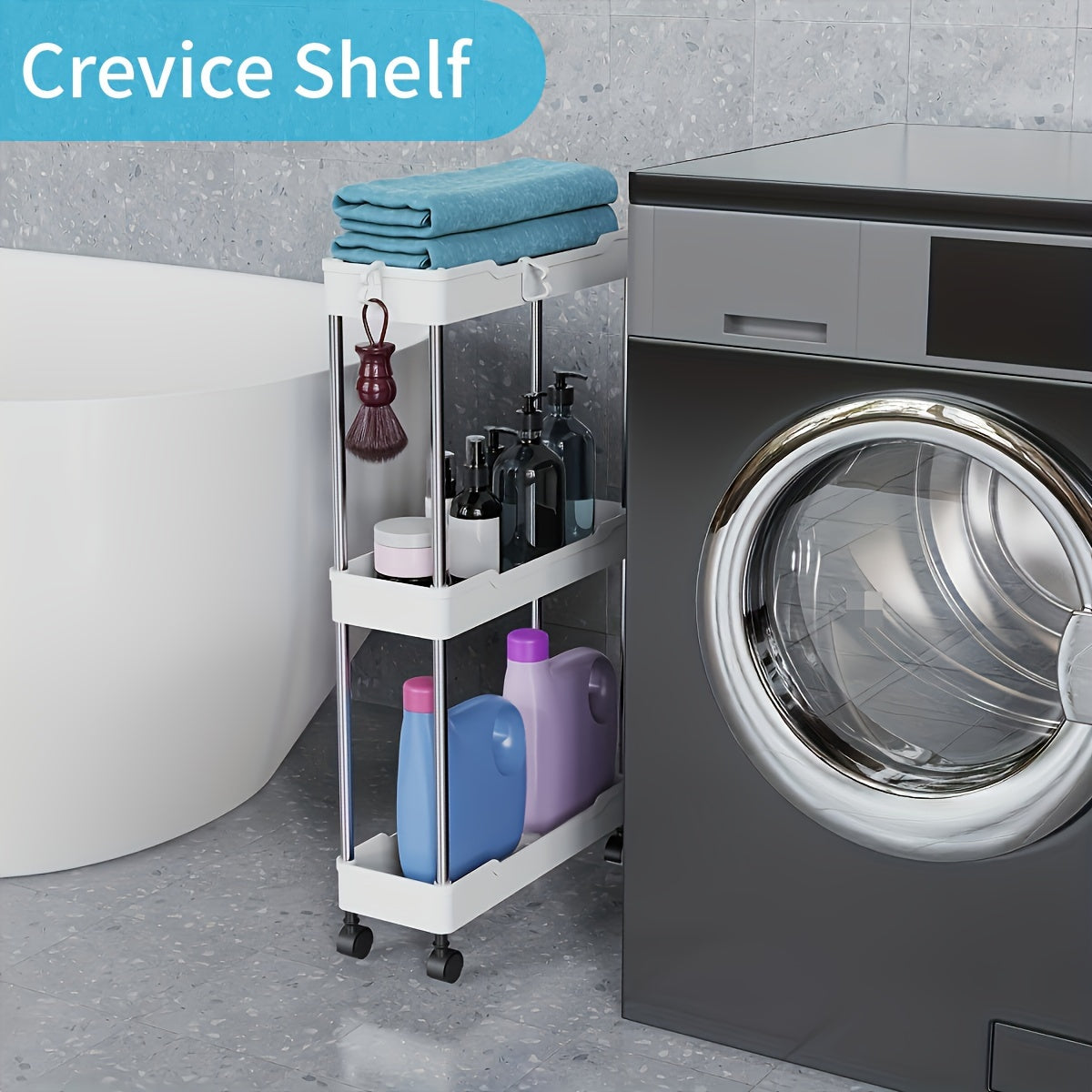 Carro de almacenamiento Slim de 3/4, estantería móvil de plástico para baño, torre multifuncional para cocina, lavandería y espacios estrechos, sin necesidad de electricidad