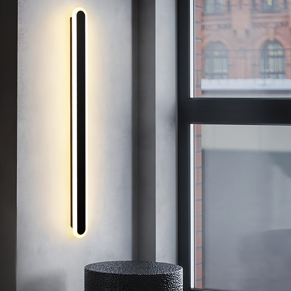 1pc Lámpara de Pared LED Ovalada Moderna, 40.01/59.99/79.98/100.0 cm disponible. Cuerpo metálico con temperatura de color blanco cálido 3000K, luz exterior negra para interiores en salas, porches, garajes y paredes de patios - semiempotrable de voltaje a