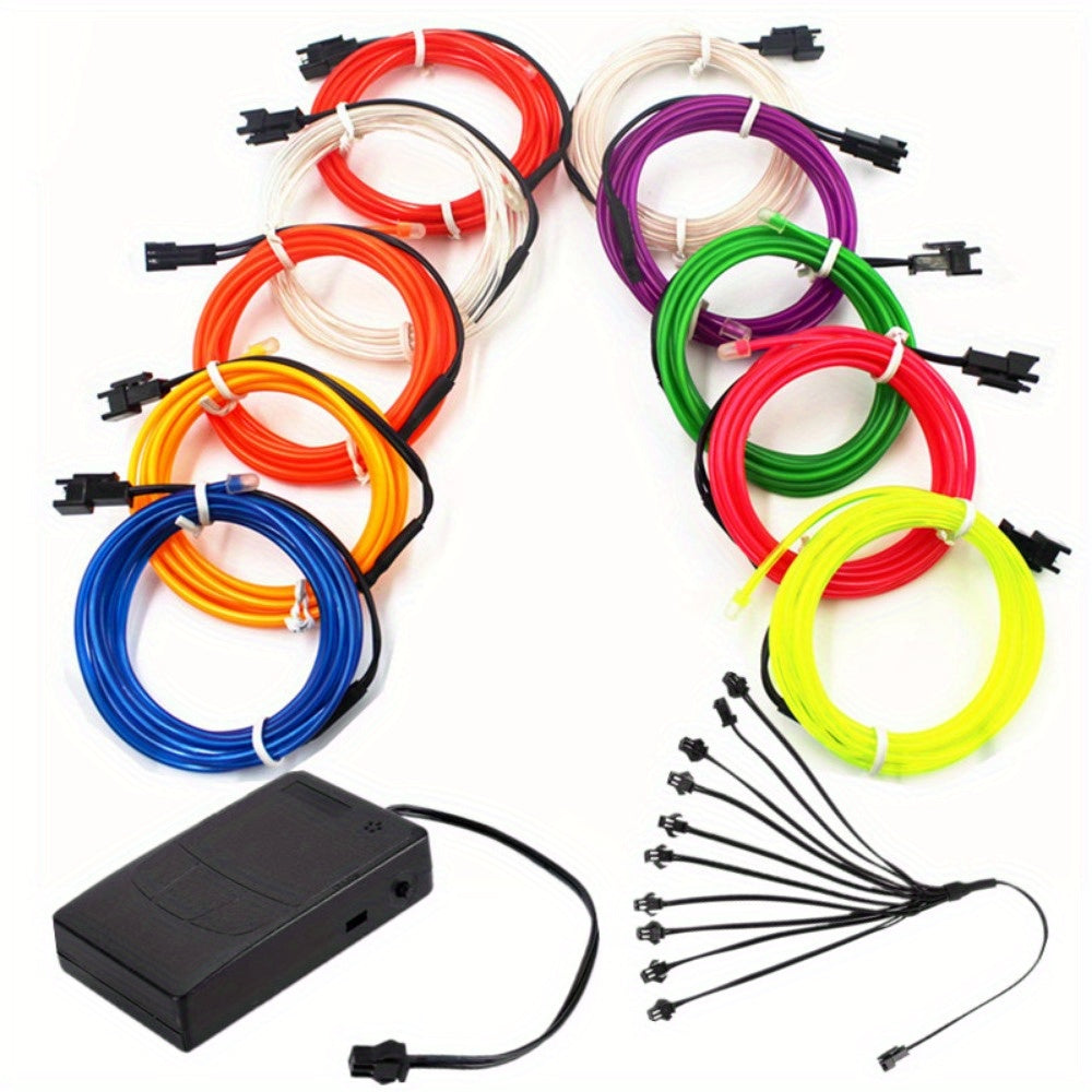 Juego de 12 piezas de cable EL luminoso, cable EL luz fría, cadena de luz ambiental decorativa DIY, accesorios de baile fluorescentes, cable fluorescente LED.