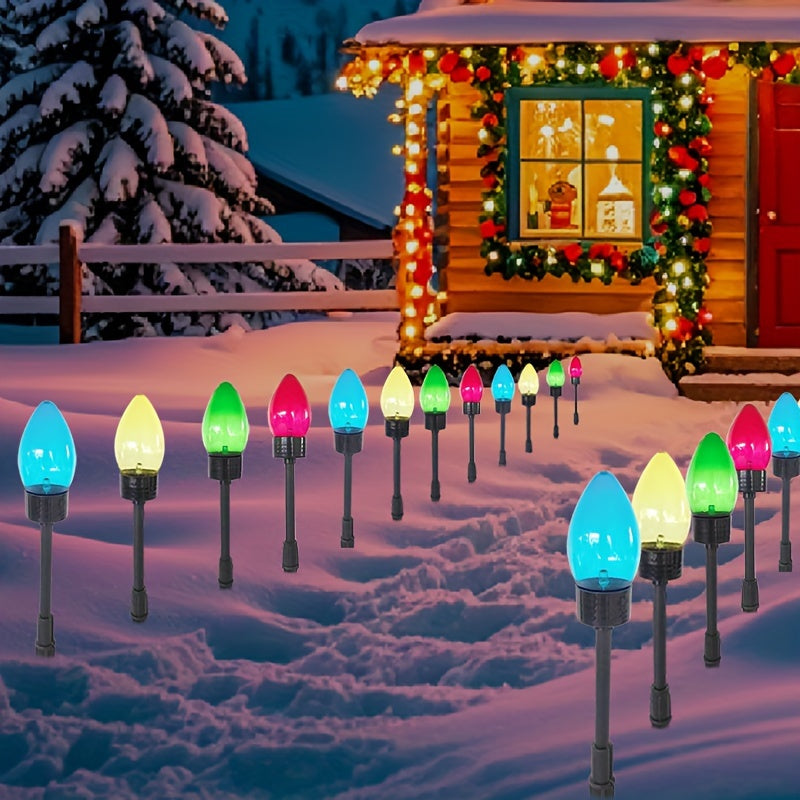 Un Juego de Doce Luces Decorativas Solares C9 para Exteriores, Decoración Navideña de Césped con Enchufe de Tierra, Luces de Colores con 12LED