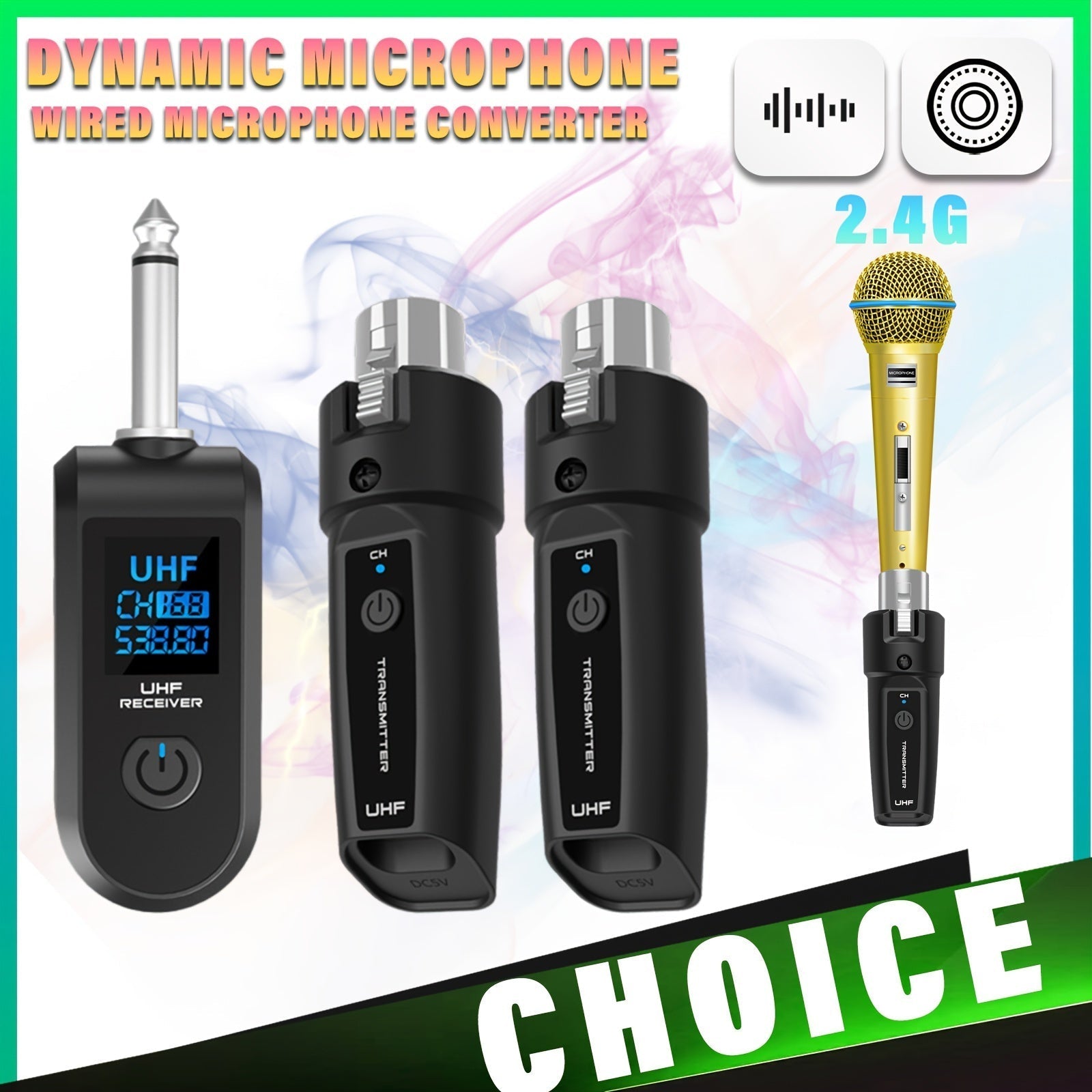 Adaptador de Micrófono Dinámico XGeS a XLR para Aventuras al Aire Libre - Sistema de Transmisor y Receptor Inalámbrico con Carga USB-C, Pantalla Digital de 2.4GHz, Ideal para Guitarra, Mezcladores de Audio y Sistemas de PA, Micrófono Inalámbrico Recargab