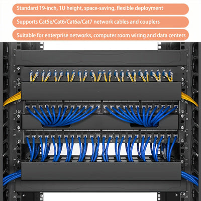 Panel de Conexión Keystone 1U de 24 Puertos, Montaje en Rack Metálico de 19 Pulgadas, Espesor Aumentado de 1.5mm, Tomas Keystone Cat6/Cat6a/Cat7 (Vendidas por Separado), Barra de Gestión de Cables Incluida,
