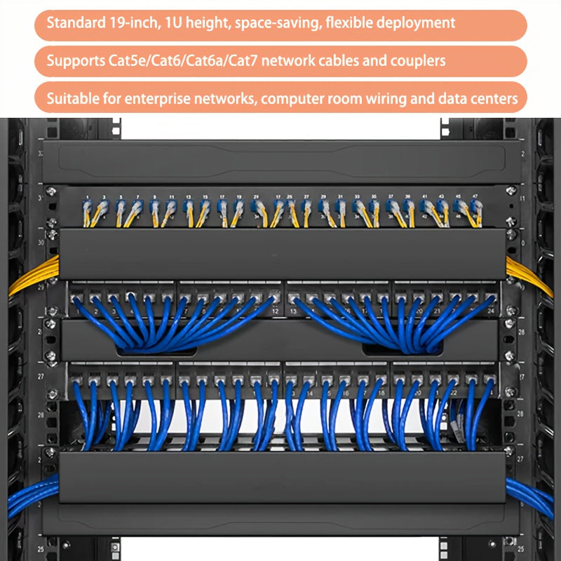 Panel de Conexión Keystone 1U de 24 Puertos, Montaje en Rack Metálico de 19 Pulgadas, Espesor Aumentado de 1.5mm, Tomas Keystone Cat6/Cat6a/Cat7 (Vendidas por Separado), Barra de Gestión de Cables Incluida,