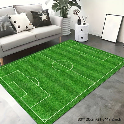 1pc, Alfombra De Área Campo De Fútbol Estadio De Fútbol Línea Pintada De Césped Verde Deporte Juego Alfombra Suave Antideslizante Para Piso Alfombra Para Corredor Interior Y Exterior Alfombras De Yoga Decoración Del Hogar