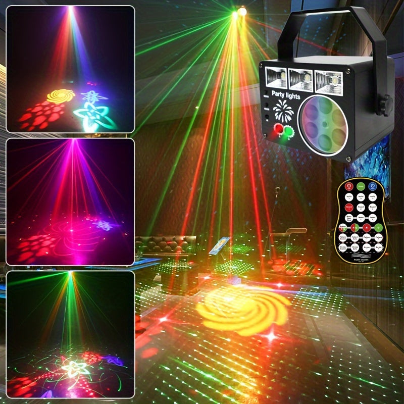 Proyector de Luz Disco LED USB 3-en-1 con Control Remoto - Luces de DJ RGB para Fiestas, Karaoke, Discotecas Nocturnas, Cumpleaños y Eventos - Regulables, Efectos Láser Coloridos, Montaje en Techo Fácil, , Luces Decorativas para Eventos | Proyector Elega