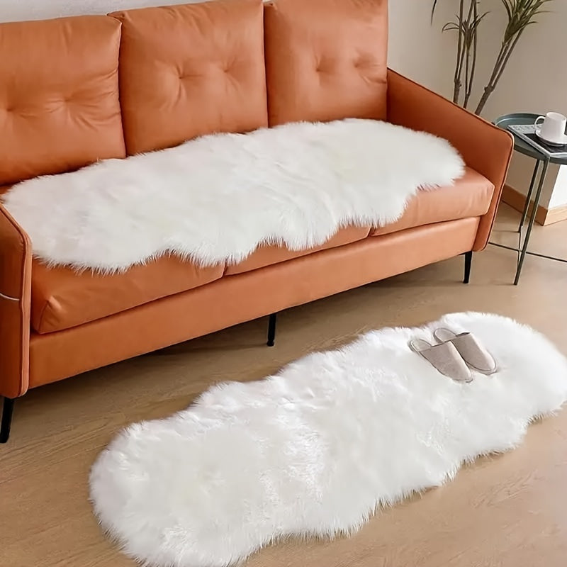 Alfombra de peluche blanco, suave, lavable, para dormitorio o sala, forma irregular, decoración hogareña acogedora y elegante, decoración para sala, cubrepiso con textura tejida, tapetes para sala