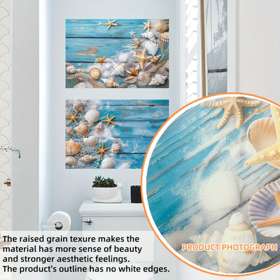 Un conjunto de tres (20*30Cm*3piezas) calcomanías de tema oceánico para inodoro con estrellas de mar y conchas para decorar baños y habitaciones, autoadhesivas ATW7028-YC.