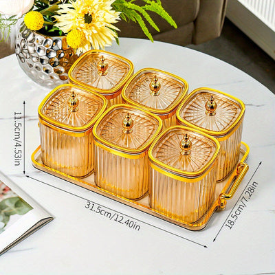 Juego de Tarros Sellados 3/4/6 con Bandeja, Tarro de Almacenamiento Plástico para Cocina y Comedor, Adecuado para Guardar Snacks, Frutos Secos, Galletas, Dulces, Granos Variados, Condimentos