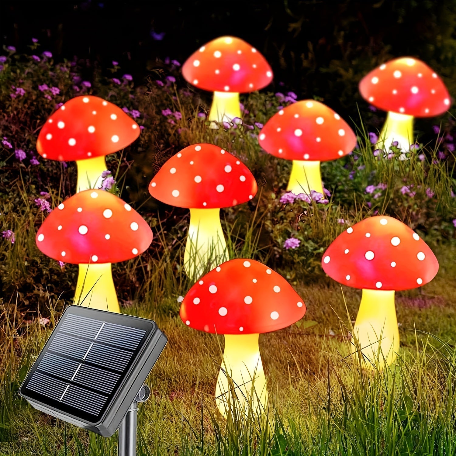 Luz de hongo solar para exteriores, luz de poste de madera decorativa de jardín solar LED, 8 modos de iluminación luz decorativa de jardín solar, perfecta para Navidad, Halloween, boda, decoración de fiesta de vacaciones