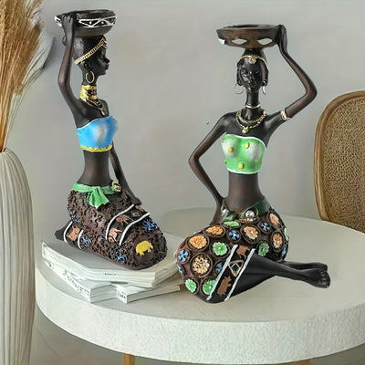 2 piezas de Estatuas de Resina de Mujeres Africanas - Decoración Elegante para Mesas de Hogar y Restaurante - Elección Ideal para San Valentín, Día de la Madre, Navidad, Pascua, Día de la Independencia - Uso Interior y Exterior