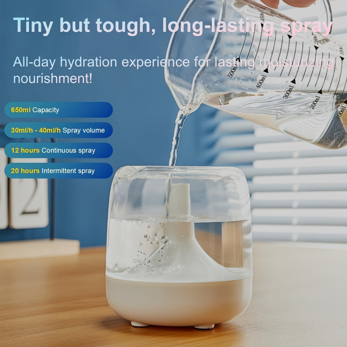 1 pieza de humidificador de alta calidad con doble neblina, luz nocturna de 7 colores, nivel de agua visible, funcionamiento continuo de 24 horas, material ABS, ideal para múltiples escenarios, regalo perfecto para vacaciones! Función de dispensador de a