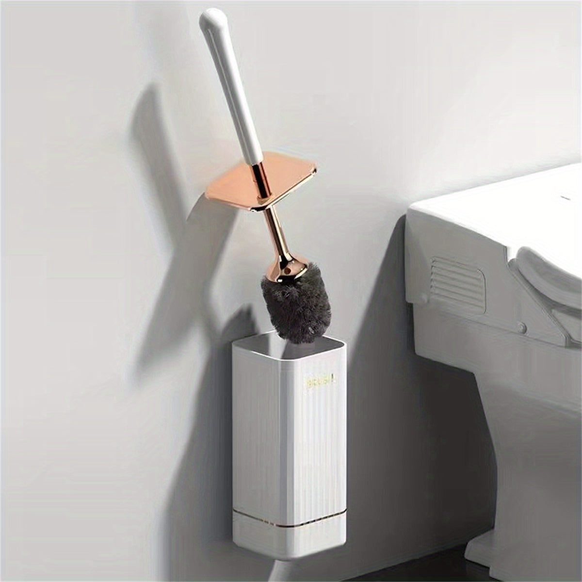 1 Unidad, Cepillo De Baño Montado En La Pared, Con Soporte, Cepillo De Baño De Mango Largo Para El Hogar, Con Base, Cepillo De Limpieza De Inodoro Sin Rincones Muertos, Accesorios De Baño, Herramientas De Baño