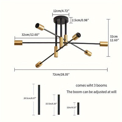 1pc Lámpara Colgante Industrial Moderna en Negro y Dorado - Elegante Aplique de Techo con 4/6 Bombillas, Montaje Semi-Encastrado, Base E26/E27 para Sala de Estar, Comedor, Dormitorio, Cocina, Café - Acabado Metálico Elegante, Sin Bombillas Incluidas, Luc