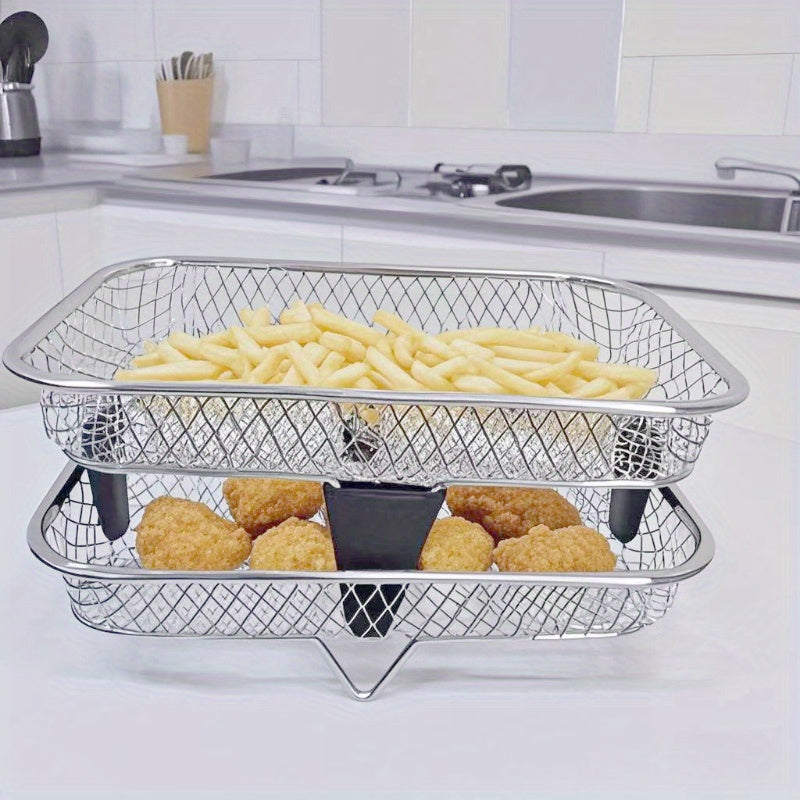 Juego de 6 piezas de accesorios para freidor de aire de acero inoxidable: estantes pila, almohadillas elevadoras - Ideal para hornos, cocinas de presión y la mayoría de los accesorios para freidor de aire, herramientas de cocina para hornear, formas vari
