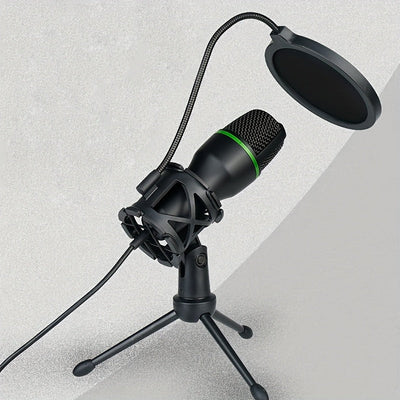 Micrófono de juego de 3,5 mm con alimentación USB, filtro de pop y soporte ajustable - Micrófono de voz con cancelación de ruido para transmisión en vivo, grabación, KTV - Negro, micrófono para juegos, configuración de transmisión, diseño elegante, const