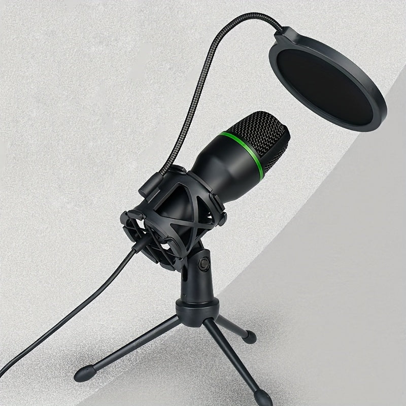 1pc Micrófono de Estudio con Soporte Ajustable, Conector Jack 3.5mm y Alimentación USB, Cancelación de Ruido para Gaming, Transmisiones en Vivo, Grabaciones por Computadora, Canto - , Microphone para PC