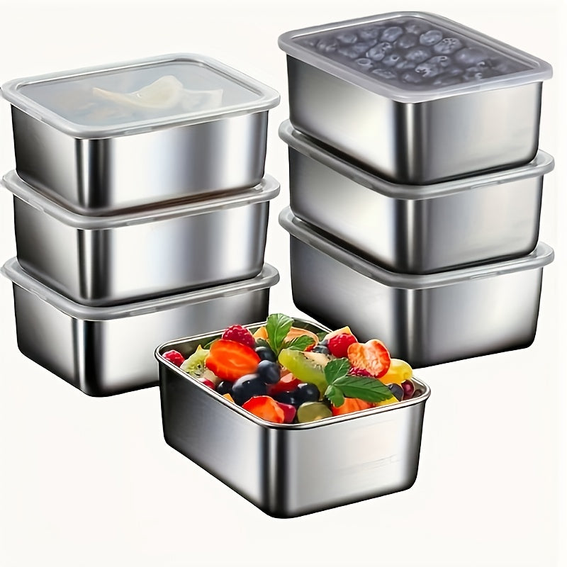 7 piezas de recipientes de acero inoxidable para almacenar alimentos con tapas abatibles, herméticos y apilables, ideales para camping, reuniones familiares, oficina y escuela