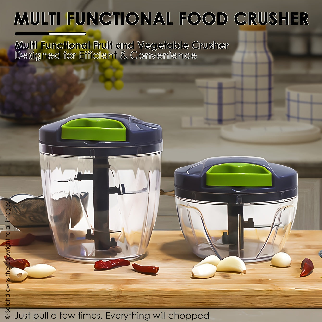 1pieza Triturador de Ajo de Acero Inoxidable - Procesador de Alimentos Manual y Multi-Cortador con Diseño de Cuerda de Tiro Fácil - Duradero, Libre de BPA para Corte Rápido de Cebolla, Ajo, Verdura, Fruta, Nuez y Hierbas - Accesorio de Cocina Esencial
