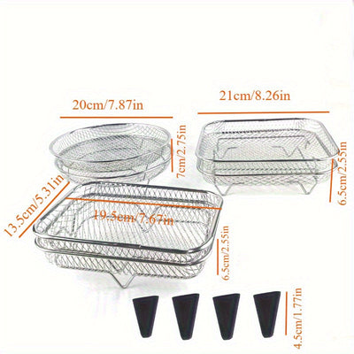 Juego de 6 Accesorios para Freidora de Aire de Acero Inoxidable: Rejilla Apilable, Base Elevadora - Compatible con Horno, Olla a Presión y la Mayoría de Freidoras. Rejilla Multifuncional Duradera y Segura con Diseño de Drenaje, Ideal para Papas Fritas, A