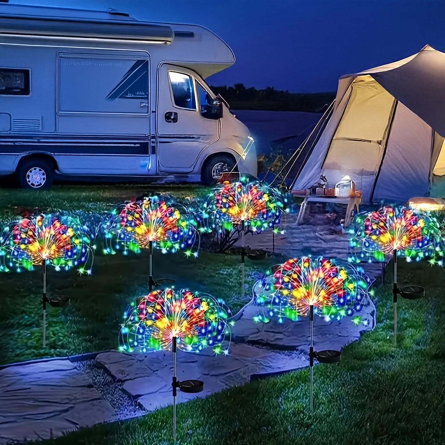 Luces solares de fuegos artificiales, luces solares para jardín con 8 modos, luces LED impermeables tipo bengala, estaca decorativa solar para exteriores, decoración de fiestas, patios y paisajismo
