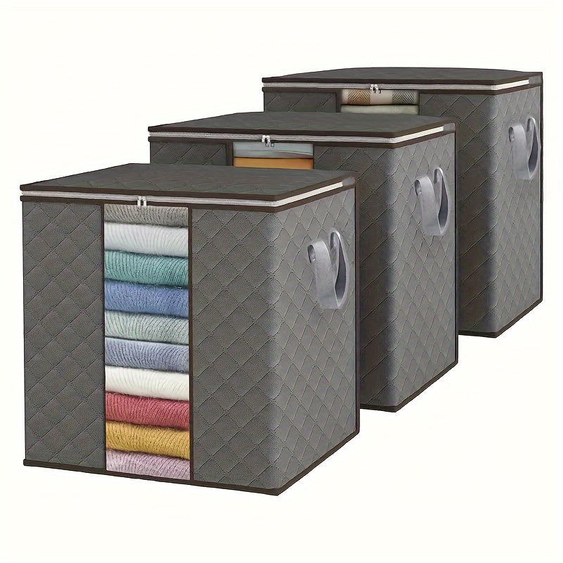 Juego de 3 organizadores de tela grandes plegables con agarres - Contenedores versátiles para área de dormir, clóset, ropa, residencia estudiantil - Sin olor, no necesita electricidad, solución de almacenamiento