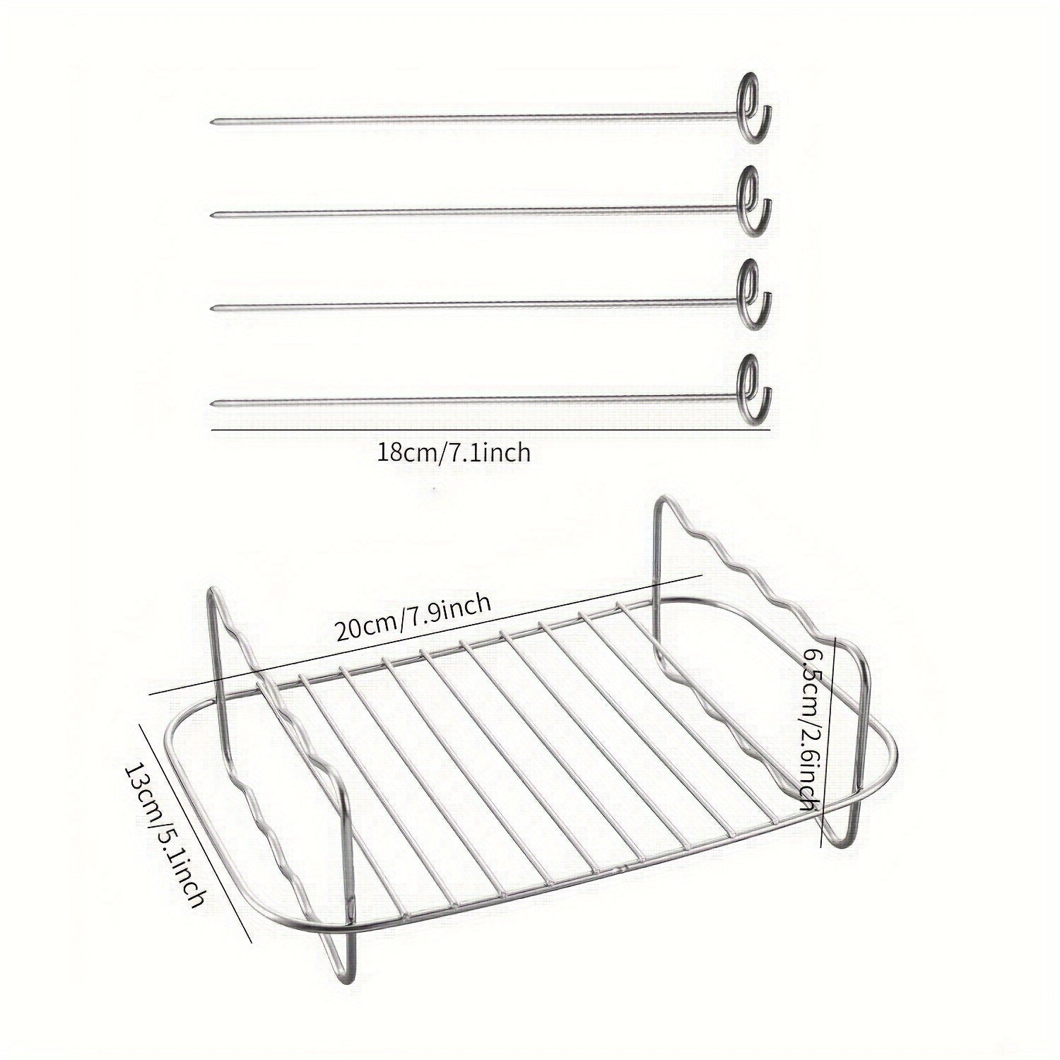 Conjunto de 6 piezas de Accesorios para Freidora de Aire - Estructura de Acero Inoxidable para Freidora de Aire, Rejilla para Horno de Microondas, Parrilla Rectangular Multifuncional - Adecuado para la Mayoría de Hornos de Freidora de Aire - Antiadherent