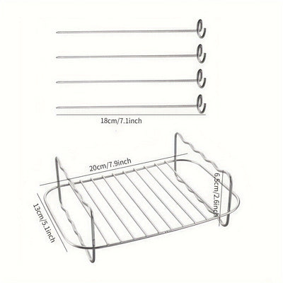 Conjunto de 6 piezas de Accesorios para Freidora de Aire - Estructura de Acero Inoxidable para Freidora de Aire, Rejilla para Horno de Microondas, Parrilla Rectangular Multifuncional - Adecuado para la Mayoría de Hornos de Freidora de Aire - Antiadherent