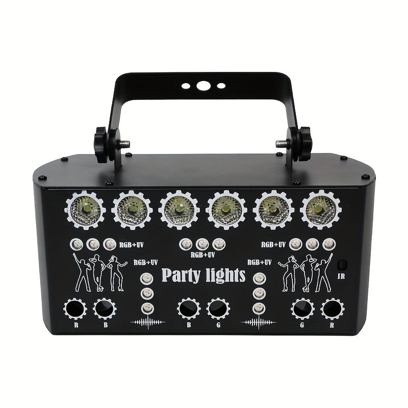 YSH 27-Luz de láser con espejo, control remoto y control de voz, función de memoria, iluminación de escenario y fiesta colorida para DJ, bar, discoteca, Halloween, eventos navideños - 110-130V, enchufe de EE. UU., marco de hierro, decoraciones de luz lás