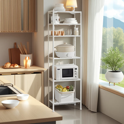 Estante de almacenamiento de cocina de 6 niveles, negro/ blanco, con marco de metal, estante multifuncional independiente para baño, garaje, sala de estar, estante extraíble, no requiere ensamblaje, solución de almacenamiento de cocina | Estante de cocin